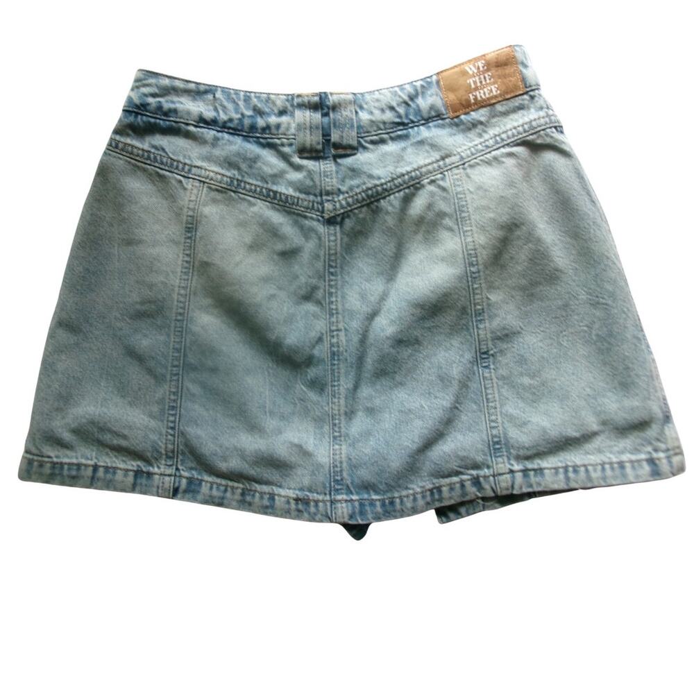 We The Free Free People Denim Skort Women's 30 Button Front Distressed Blue - Picture 3 of 7